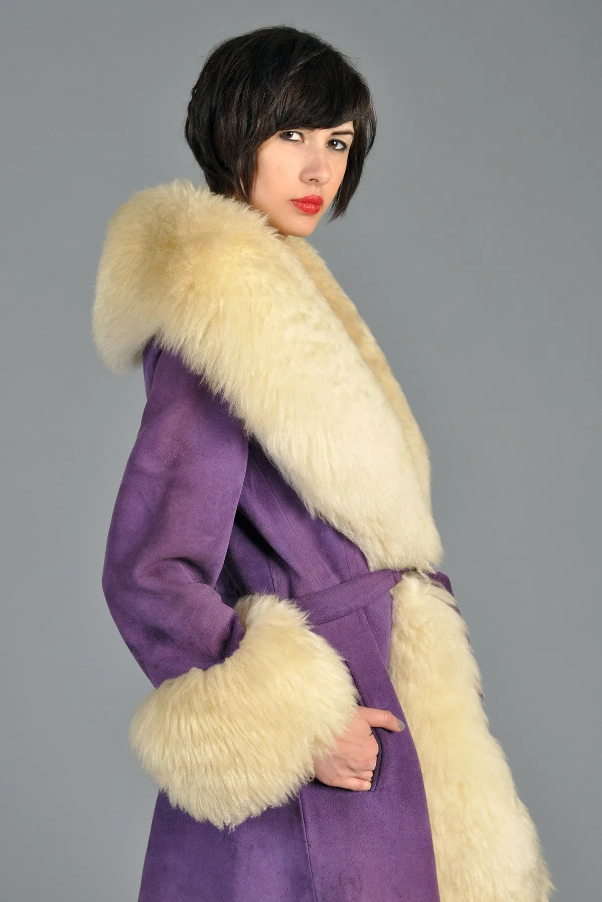 Lilli Ann Purple Suede   Shearling Princess Coat