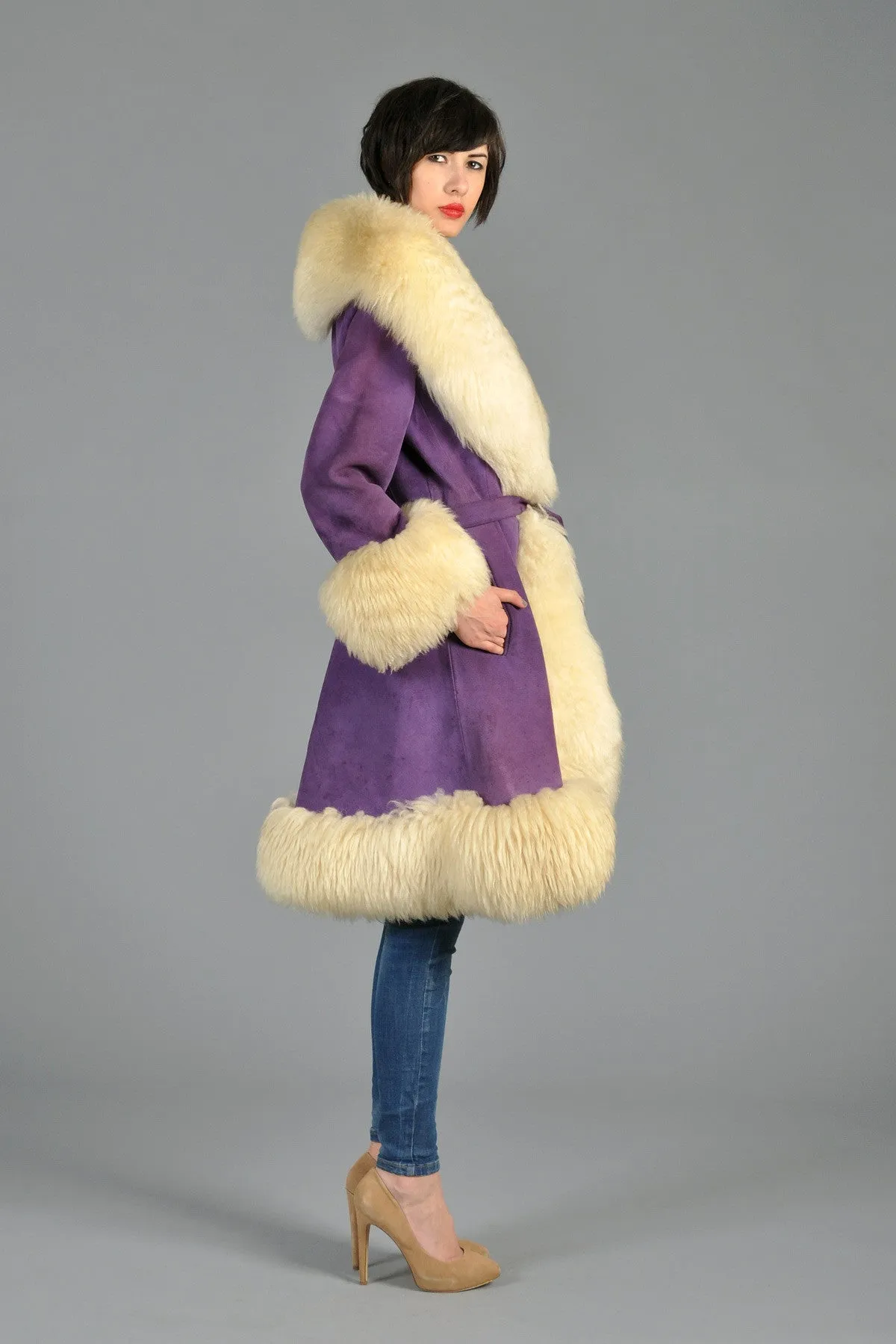 Lilli Ann Purple Suede   Shearling Princess Coat