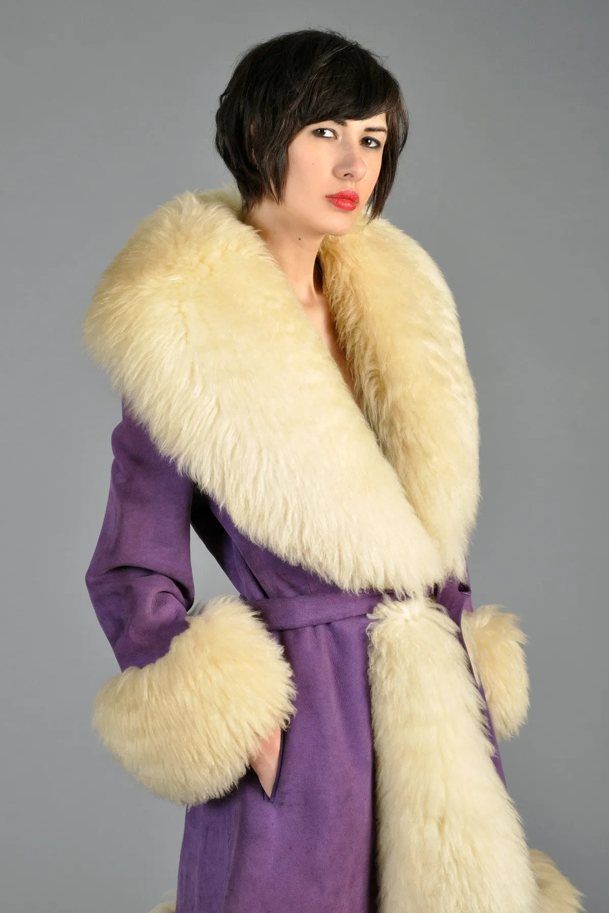 Lilli Ann Purple Suede   Shearling Princess Coat