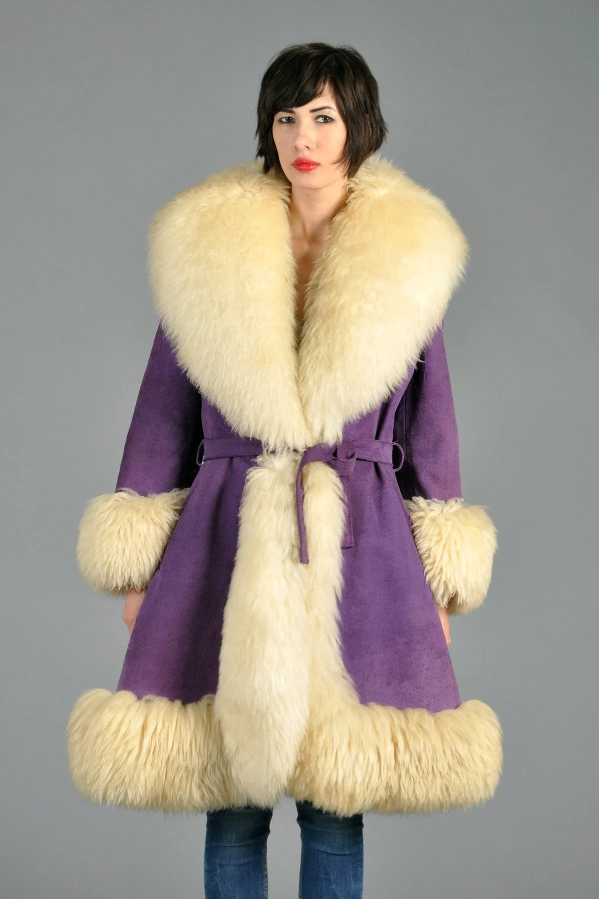 Lilli Ann Purple Suede   Shearling Princess Coat