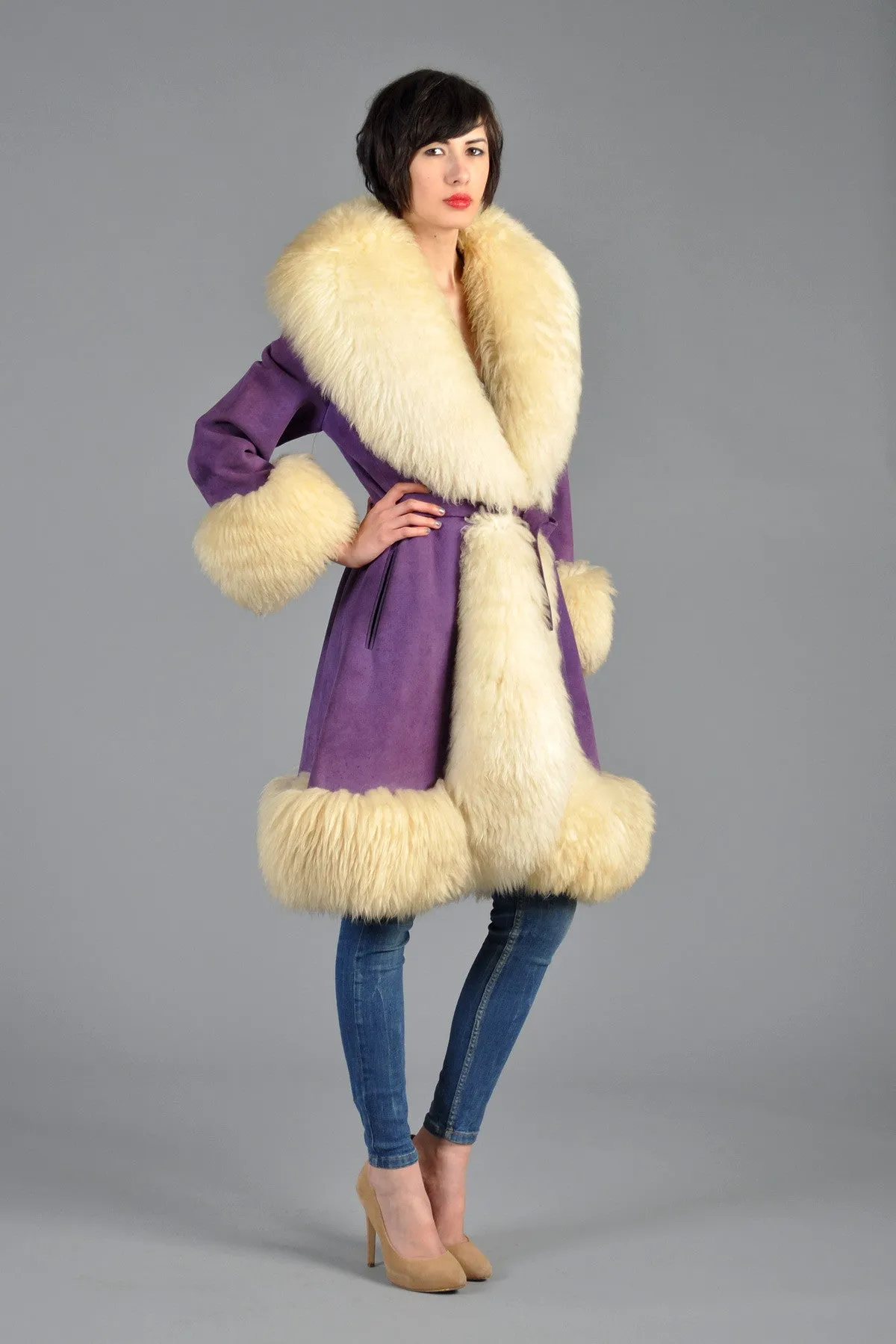 Lilli Ann Purple Suede   Shearling Princess Coat