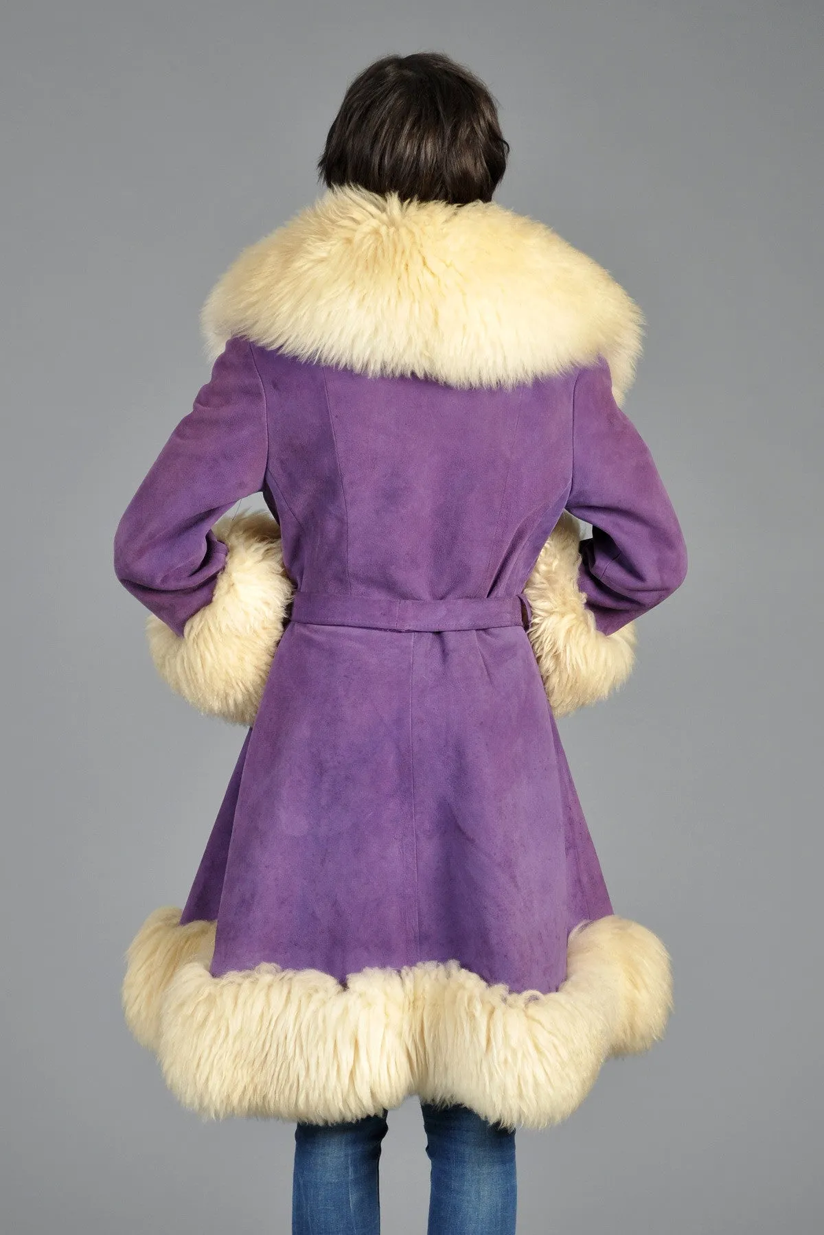 Lilli Ann Purple Suede   Shearling Princess Coat