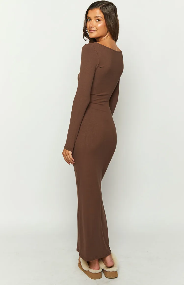 Lily Brown Long Sleeve Maxi Dress