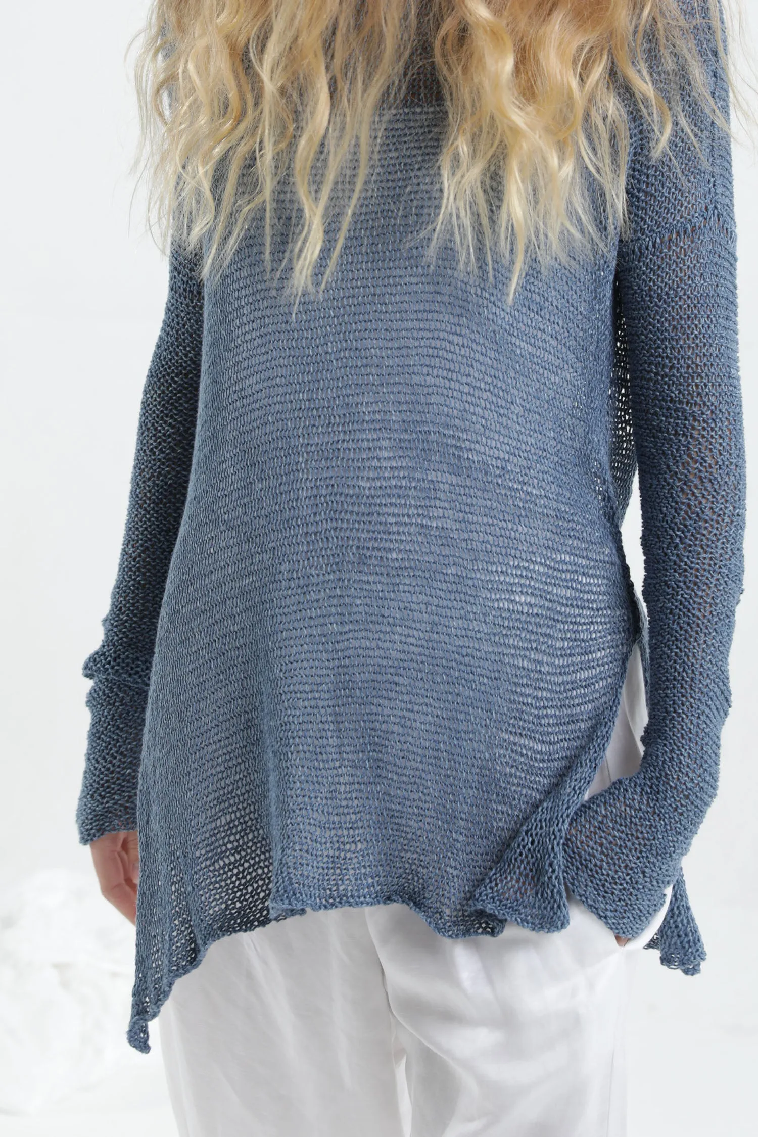 Loose knit sweater with side slits - Peacock blue