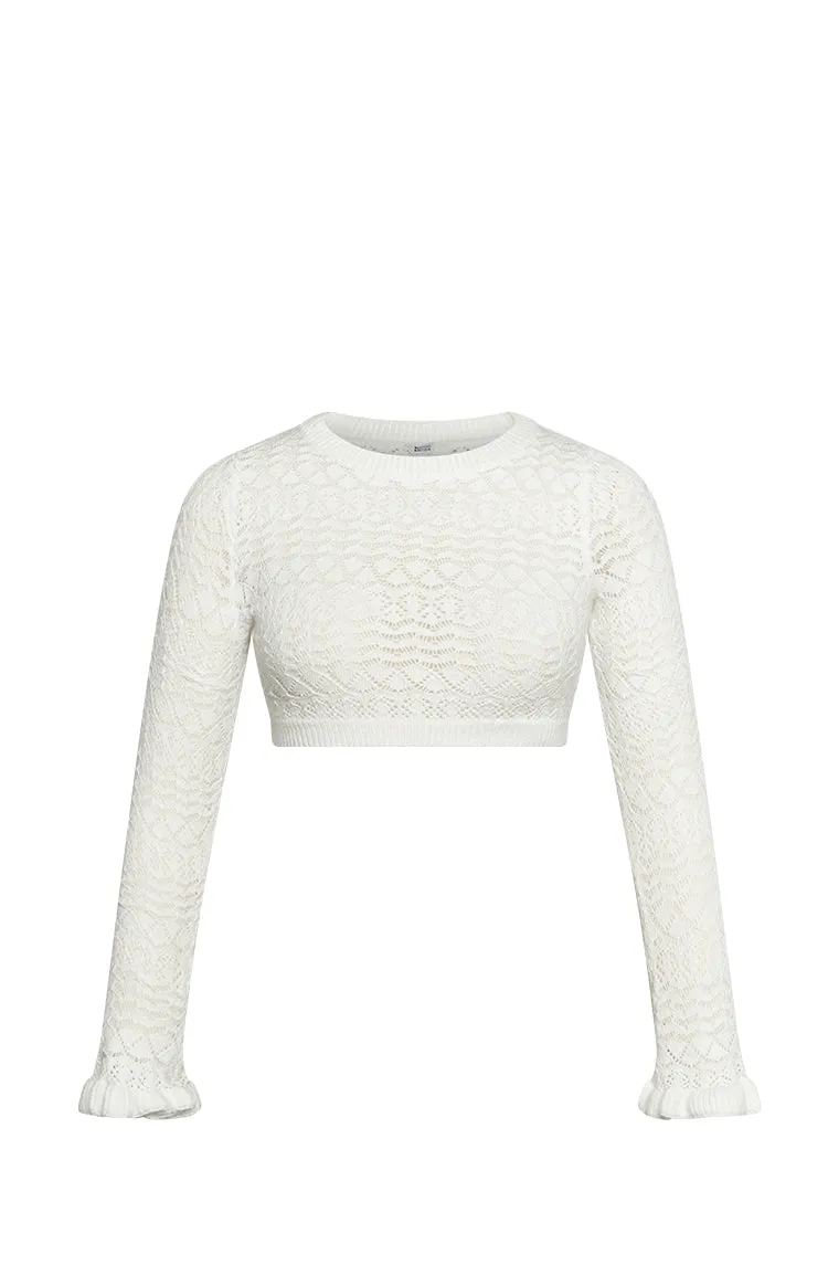 Lorri White Knit Ruffle Top