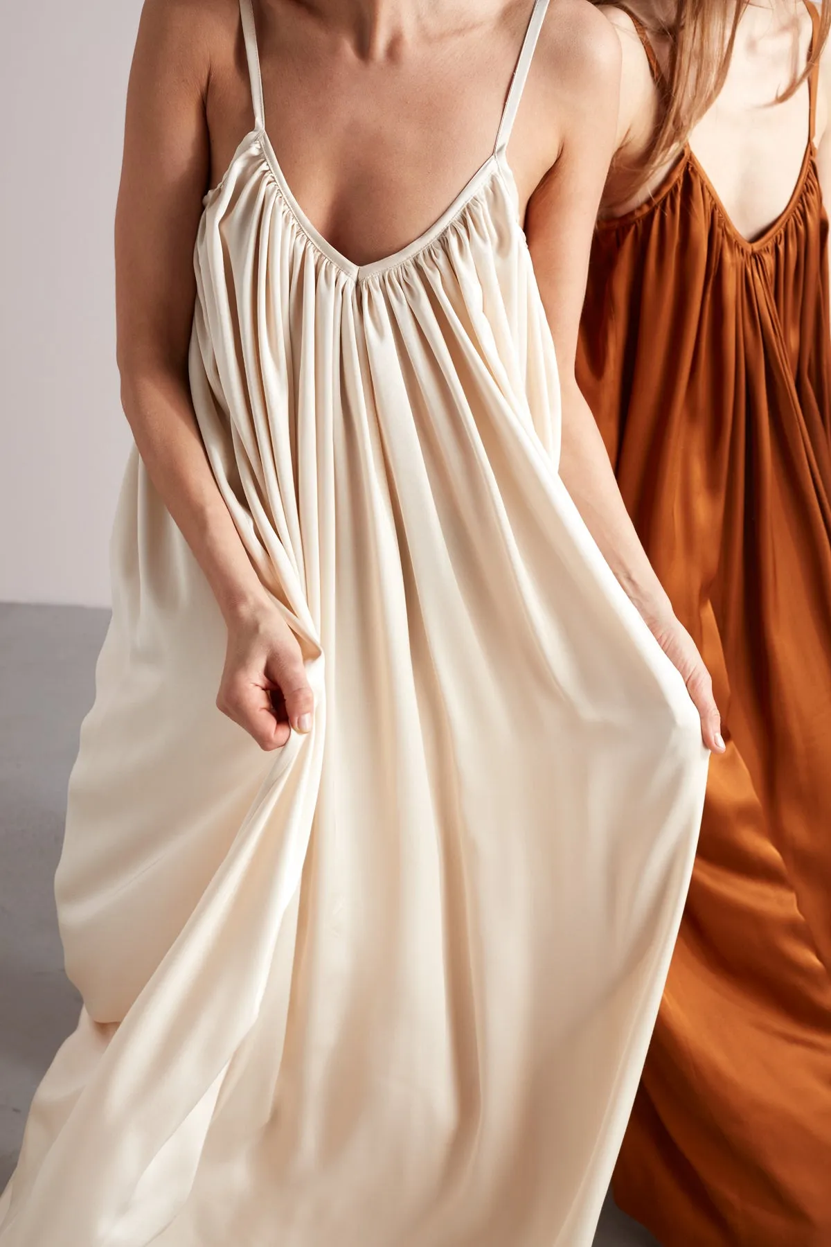 LUCIA flowing maxi slip dress in light cream