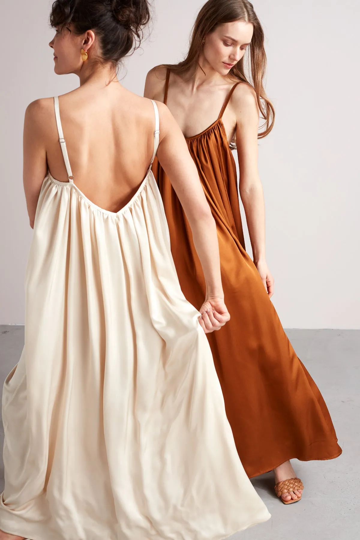 LUCIA flowing maxi slip dress in light cream