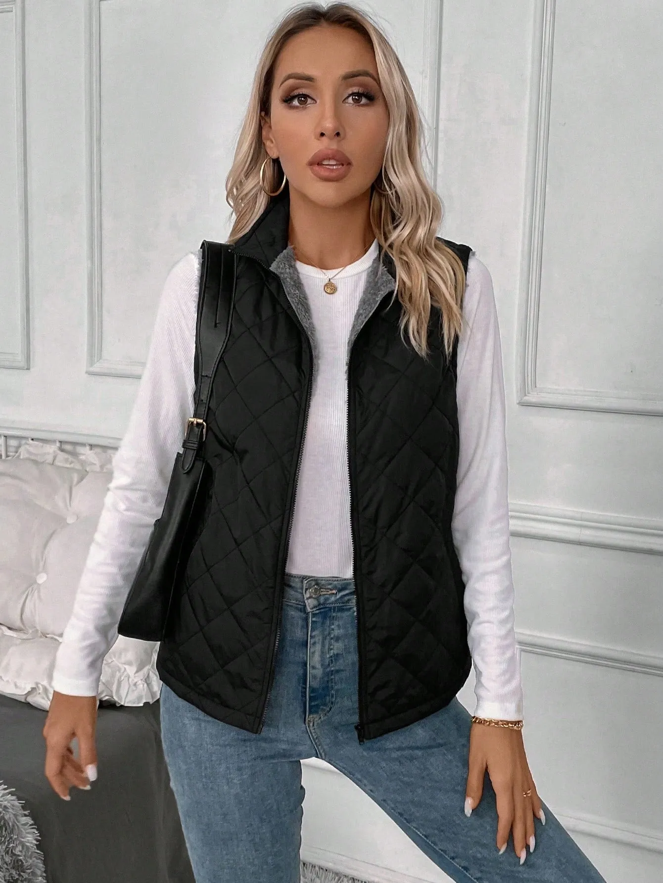 LUNE Zip Up Teddy Lined Vest Quilted Coat