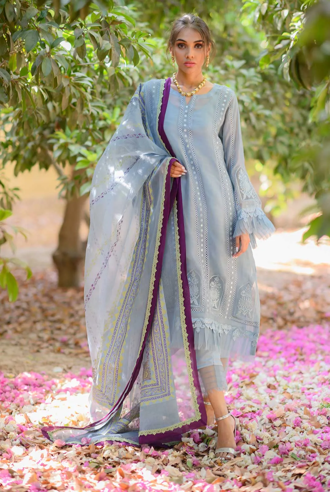 Luxury Pret- Self Embroidered Long Shirt With Pleats Detail