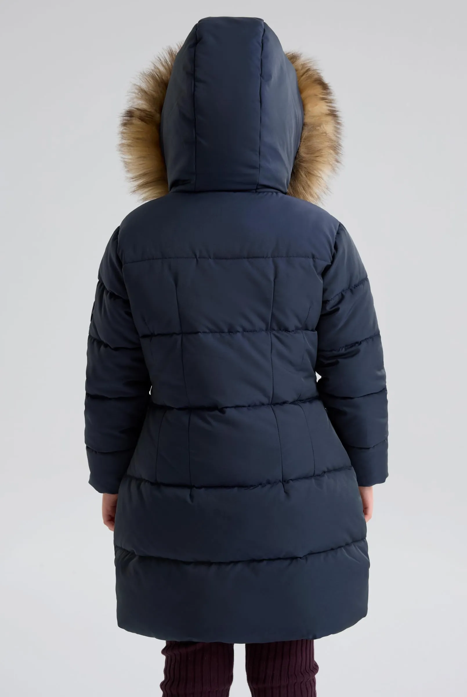 maoo garden Girls Puffer Winter Coat Faux-Down Heavyweight Snow Parka Fuzzy Fur Lining Hood Water-Resistant Long Jacket Navy 8Y