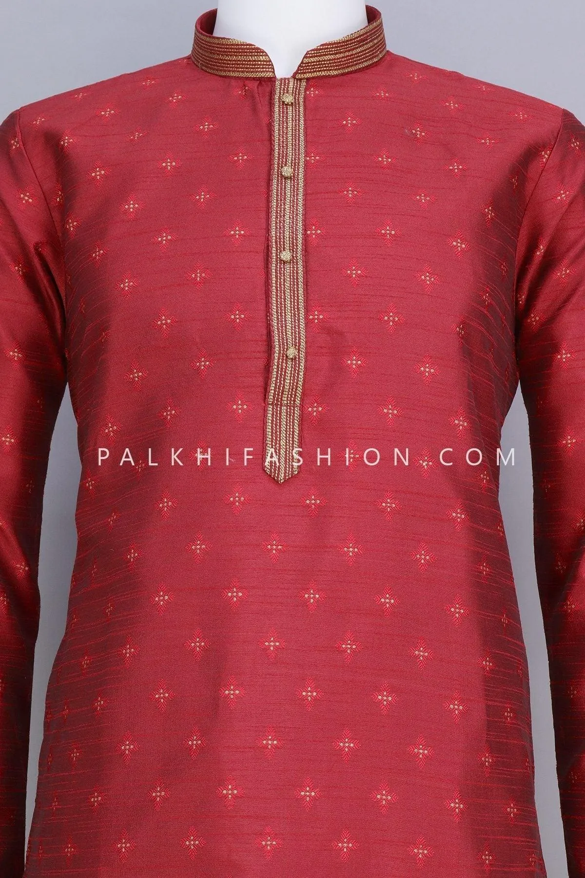 Maroon Soft Raw Silk Embroidery Work Kurta Pajama