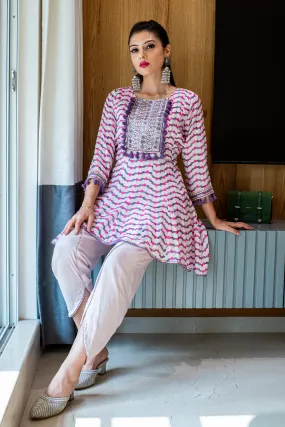 MATARGASHTI- Purple High Low Kali Kurta With Tulip Pants