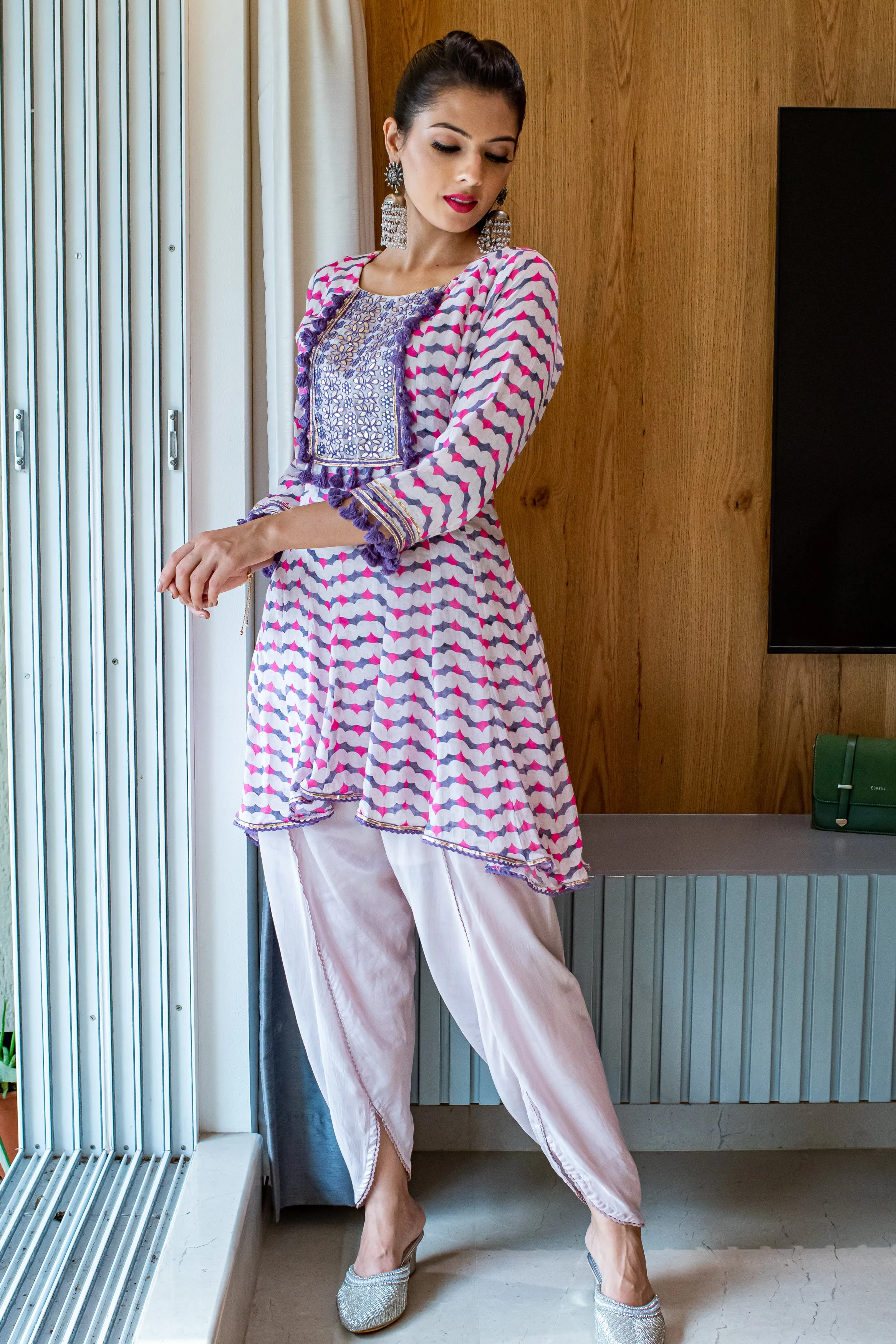 MATARGASHTI- Purple High Low Kali Kurta With Tulip Pants