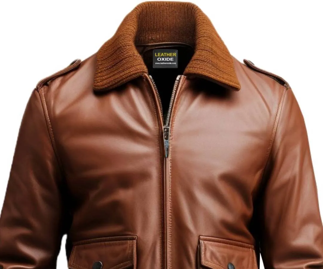 Men Aviator Brown Leather Jacket - Men Leather Jacket Brown