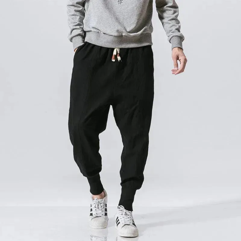 Men Baggy Pants Harem Pants for Men Solid Color Cotton Linen Hip Hop Japanese Style Pants Mens