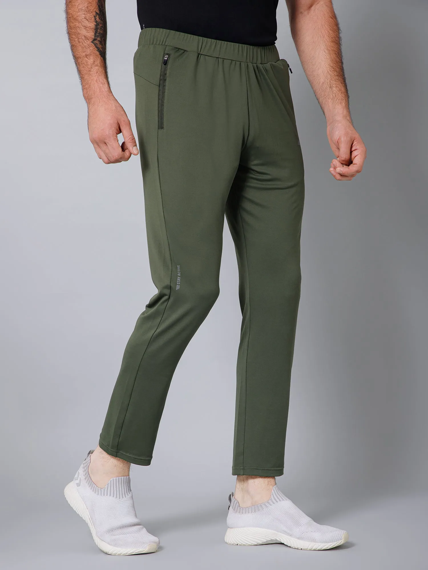 Men Green Solid Full Length Regular Fit Active Wear Track Pant