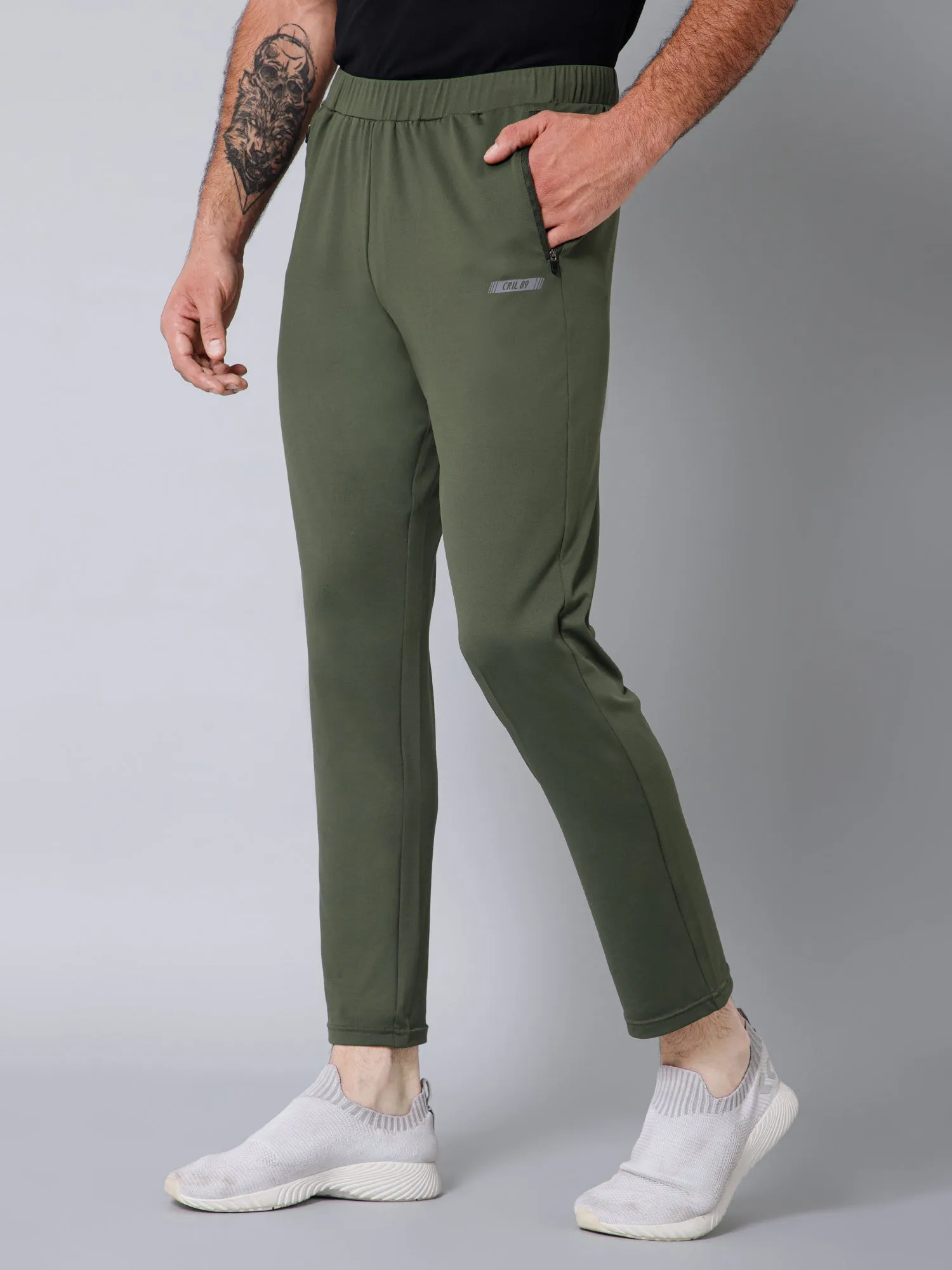 Men Green Solid Full Length Regular Fit Active Wear Track Pant