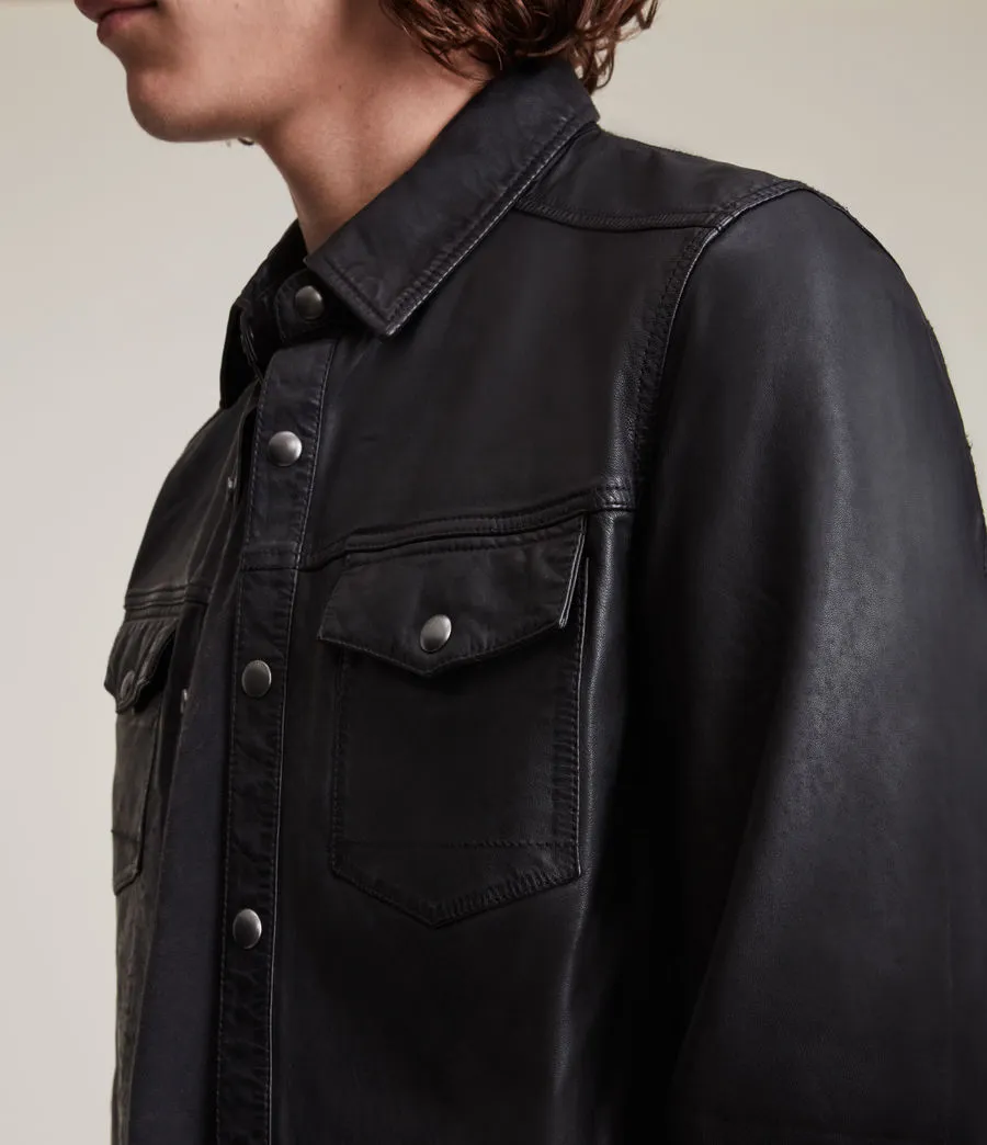 Men’s Black Genuine Cowhide Leather Shirt