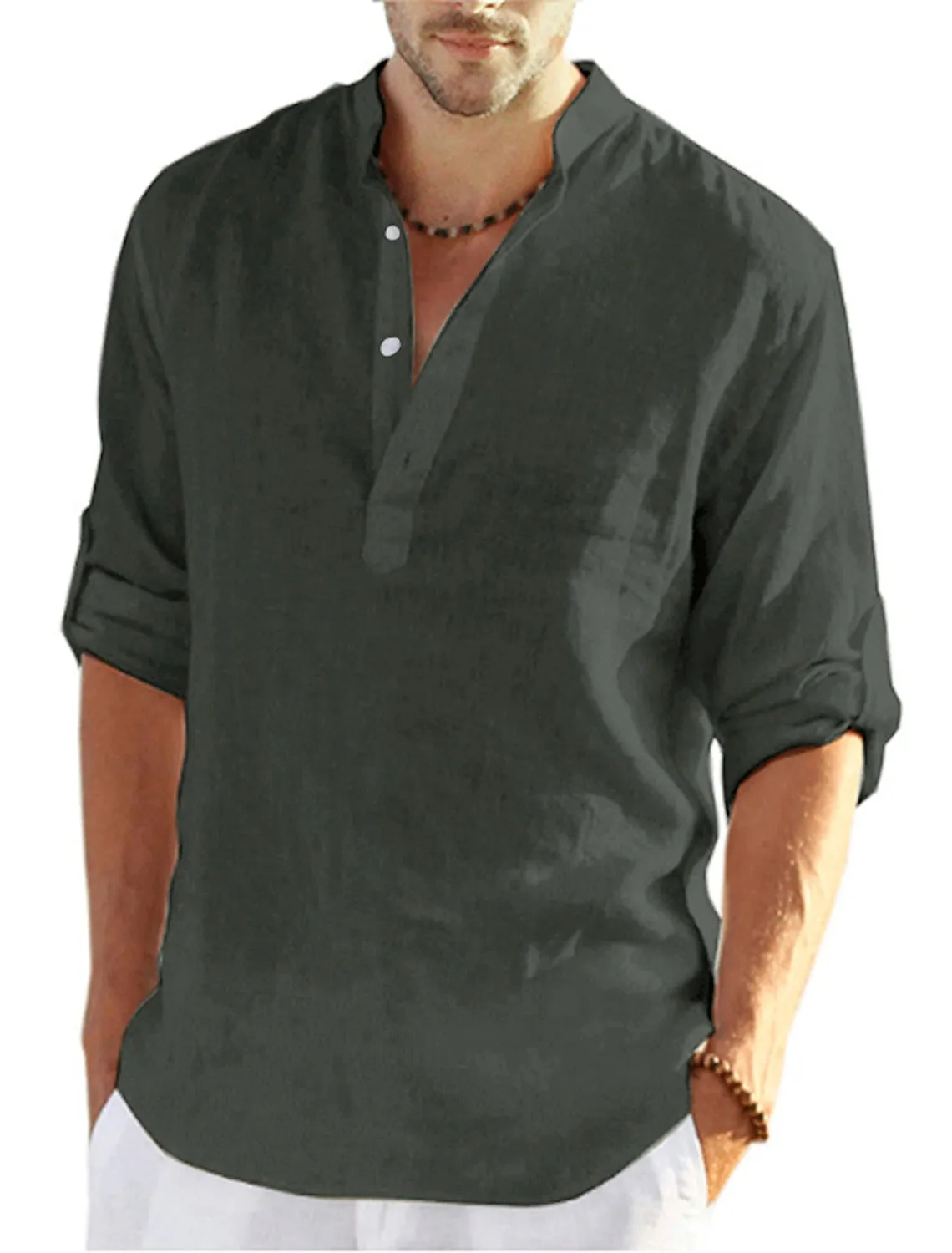 Men's Linen Quick Dry Button-Down Solid Color Henley Shirt