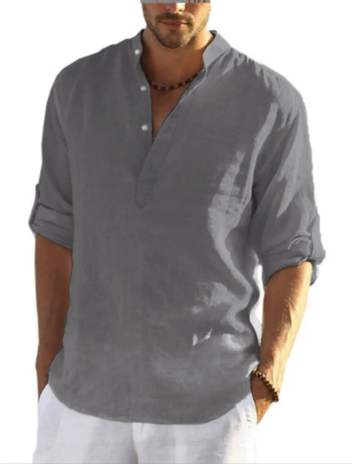 Men's Linen Quick Dry Button-Down Solid Color Henley Shirt