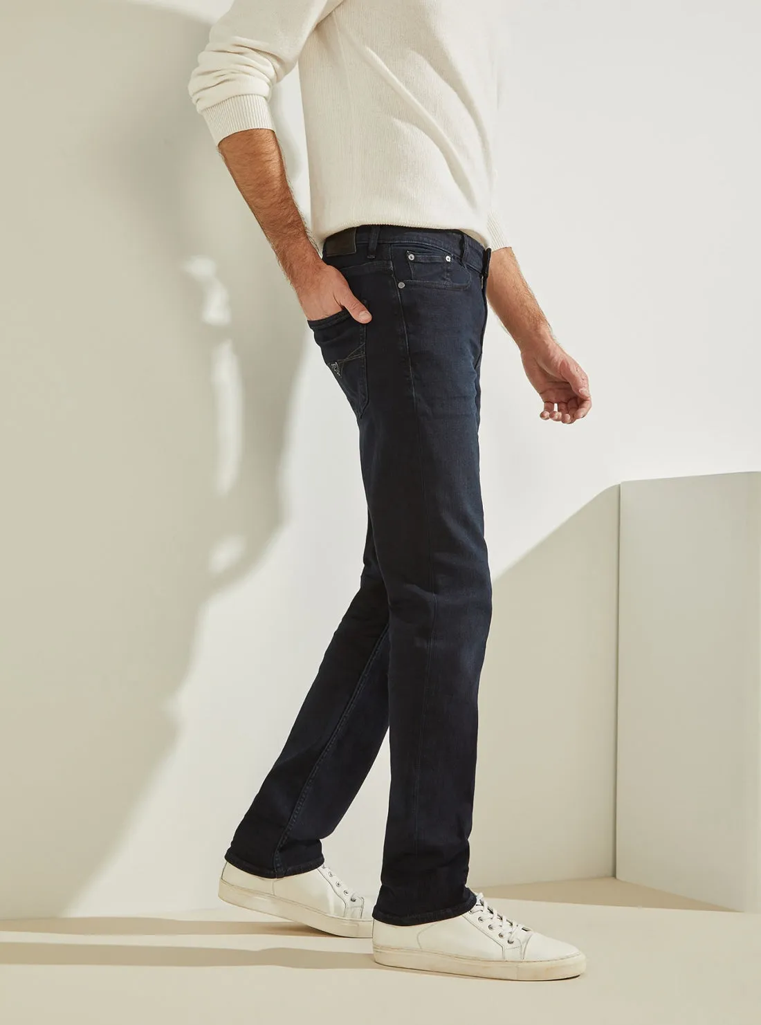 Mid-Rise Slim Straight Denim Jeans in Dark Cast Wash