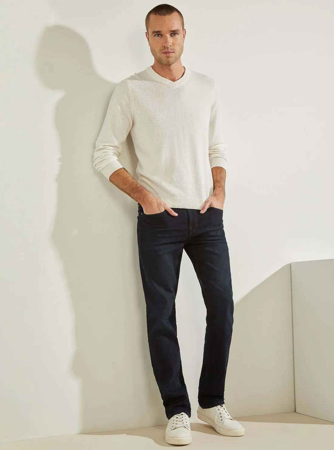 Mid-Rise Slim Straight Denim Jeans in Dark Cast Wash