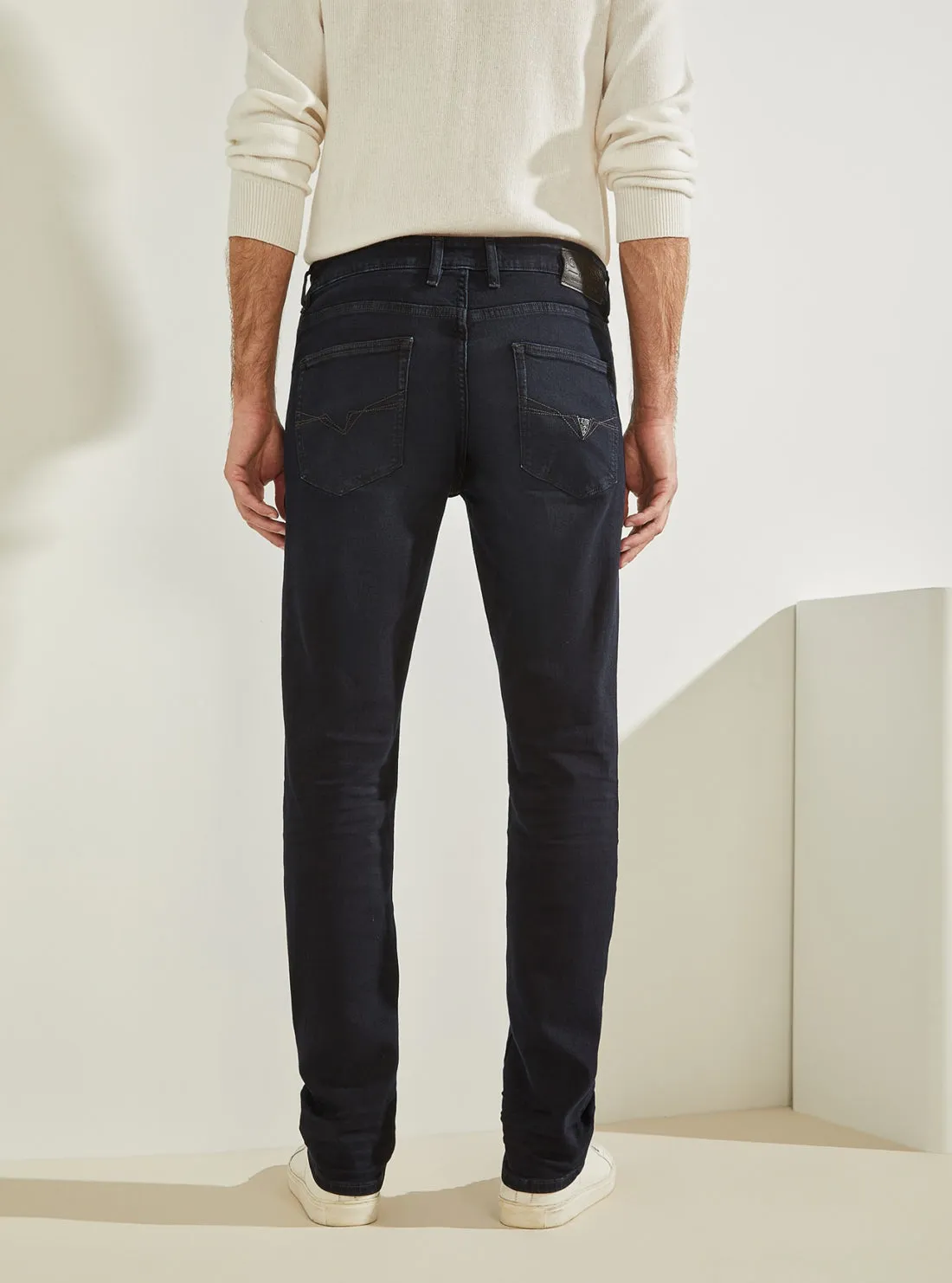 Mid-Rise Slim Straight Denim Jeans in Dark Cast Wash