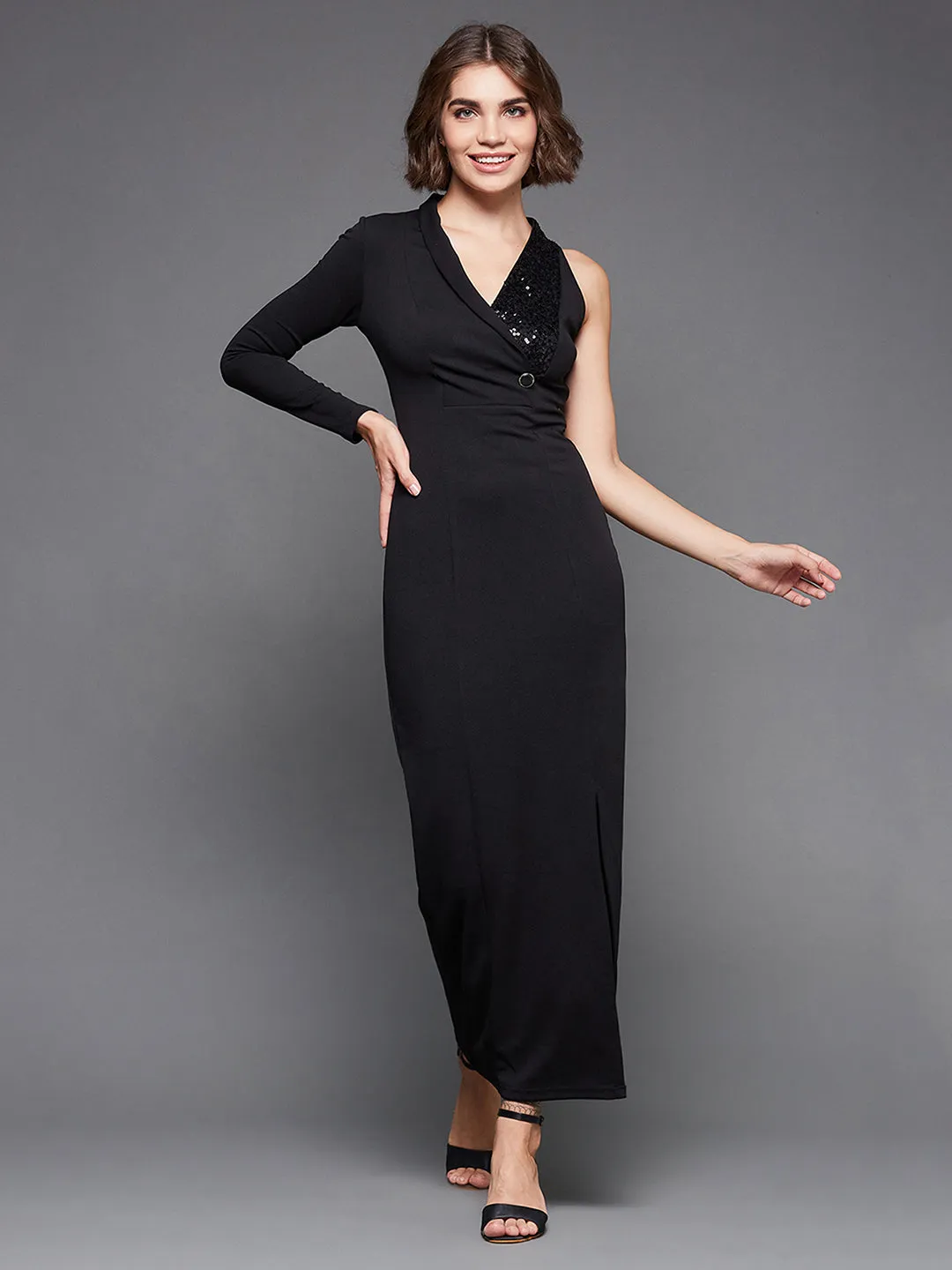 Midnight Elegance One-Shoulder Dress