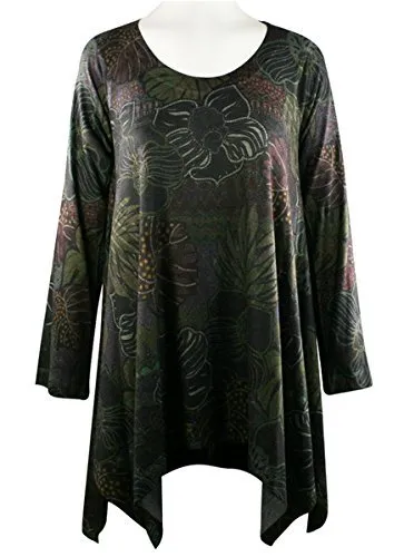 Nally & Millie Floral Leaves, Scoop Neck, Long Sleeve Printed Tunic Knit Top