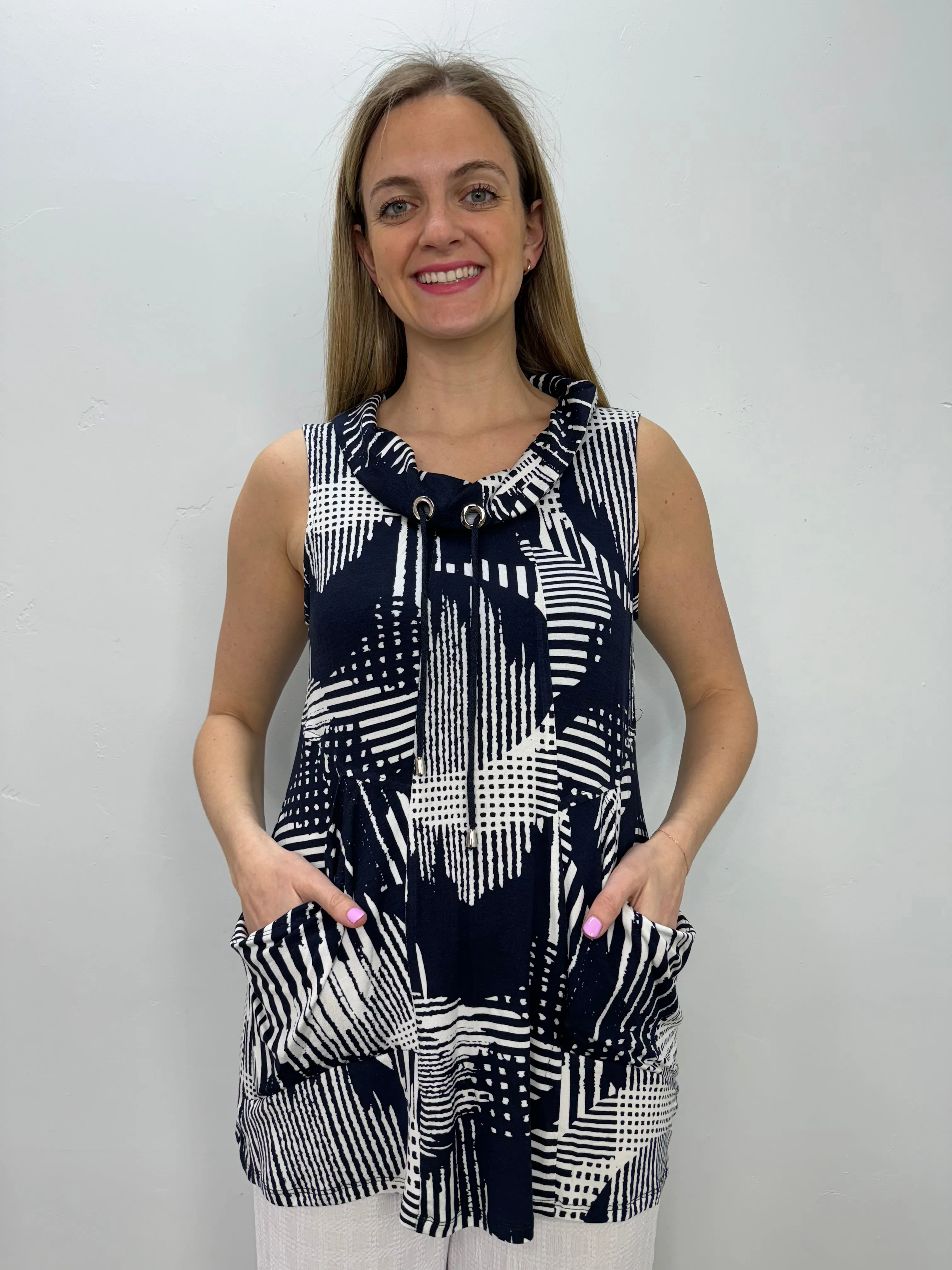 Navy and White Sleeveless Tunic