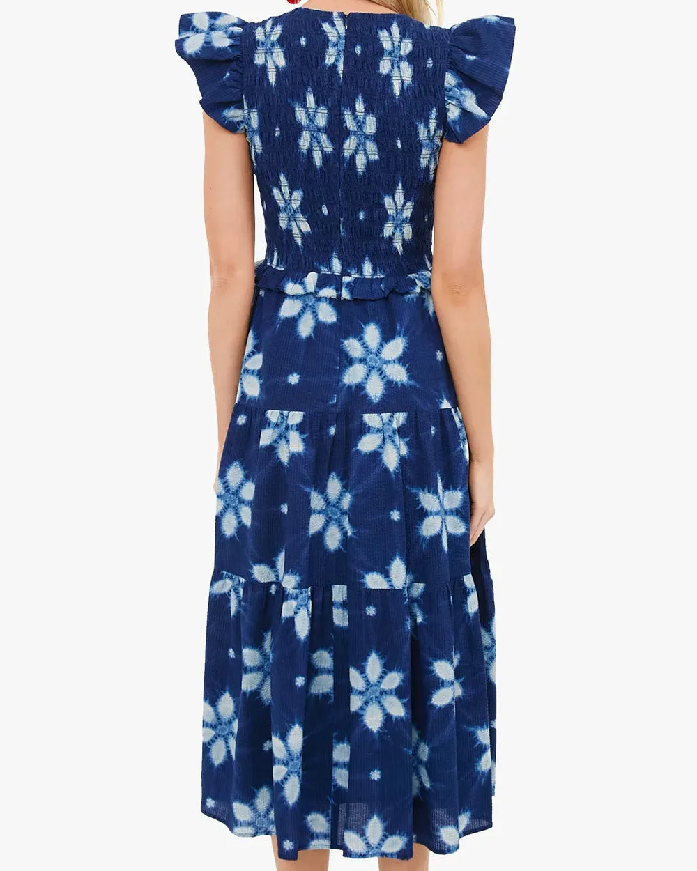 Navy Isla Print Smocked Tiered Midi Dress