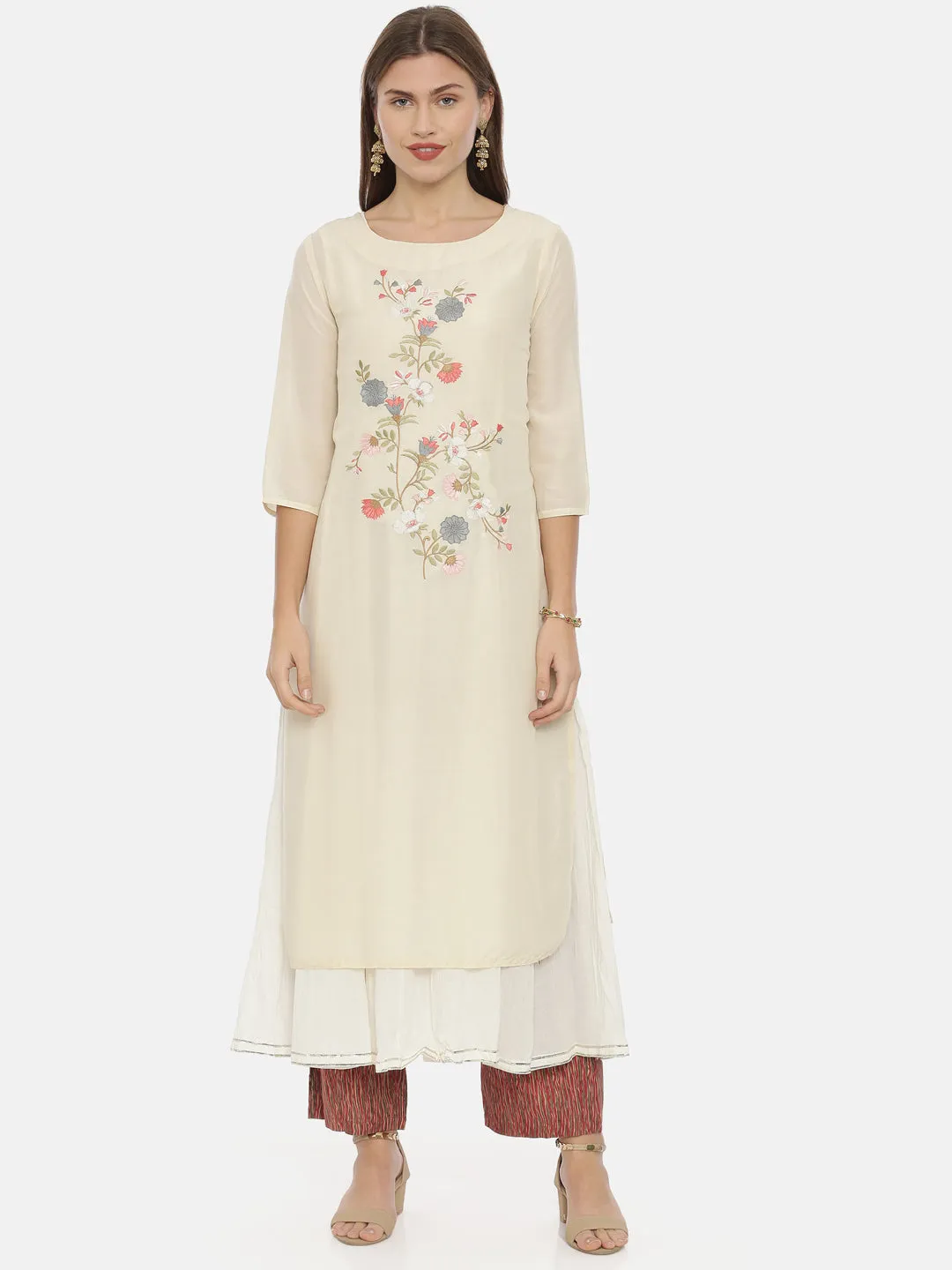 Neeru's Cream Color Muslin Fabric Tunic