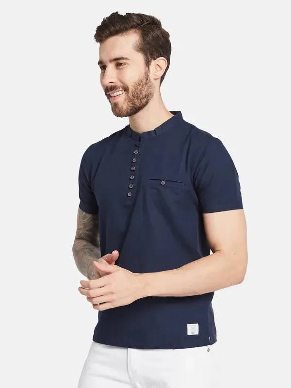 Octave Henley Neck Pockets Cotton T-Shirt