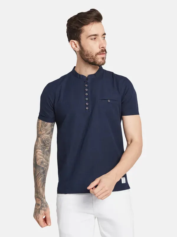 Octave Henley Neck Pockets Cotton T-Shirt