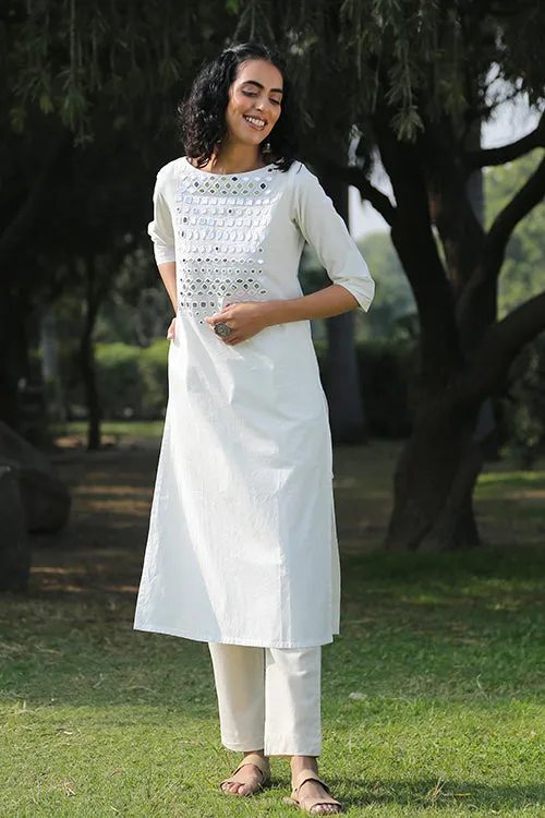 Okhai 'Cotton Cloud' Hand Embroidered Pure Organic Cotton Long Kurta