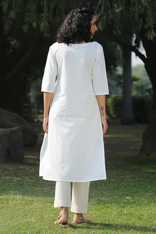 Okhai 'Cotton Cloud' Hand Embroidered Pure Organic Cotton Long Kurta