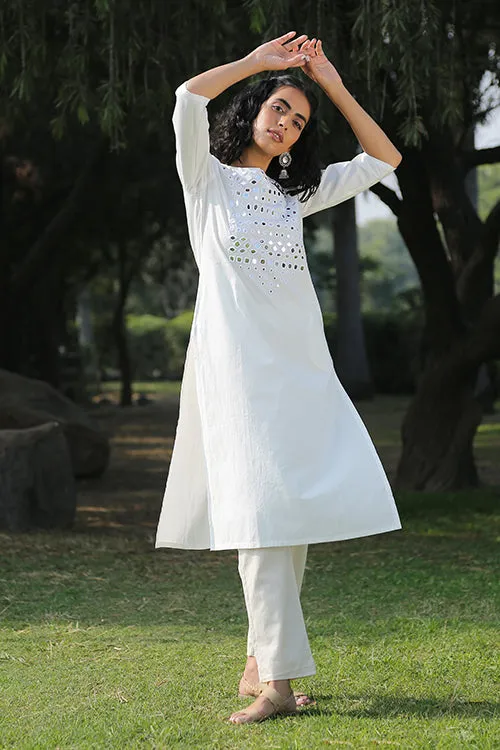 Okhai 'Cotton Cloud' Hand Embroidered Pure Organic Cotton Long Kurta