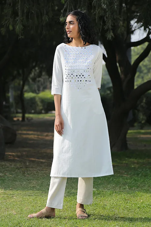 Okhai 'Cotton Cloud' Hand Embroidered Pure Organic Cotton Long Kurta