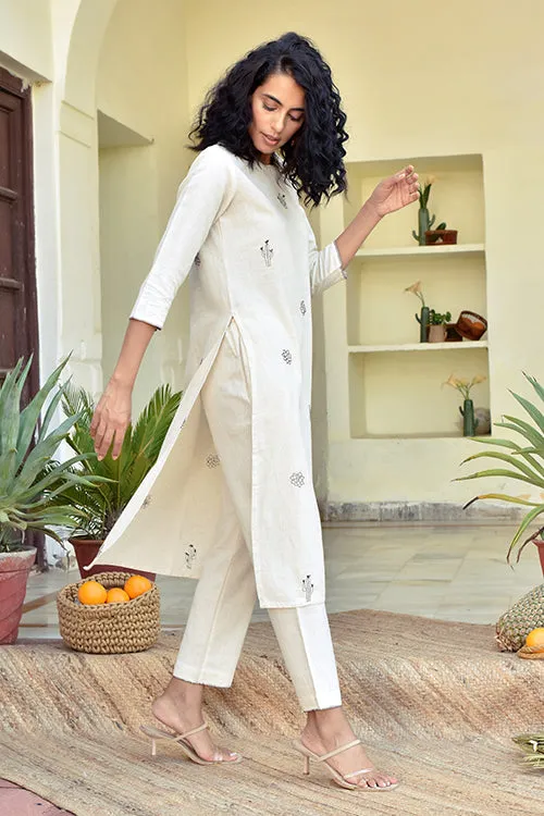 Okhai 'Fresh Garden' Hand Embroidered Cotton Kurta Pant Set