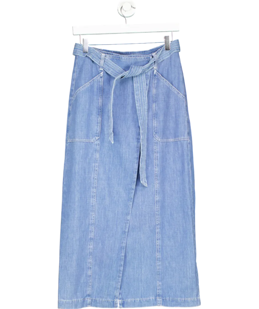 Oliver Bonas Blue Tie Waist Chambray Denim Midi Skirt UK 8