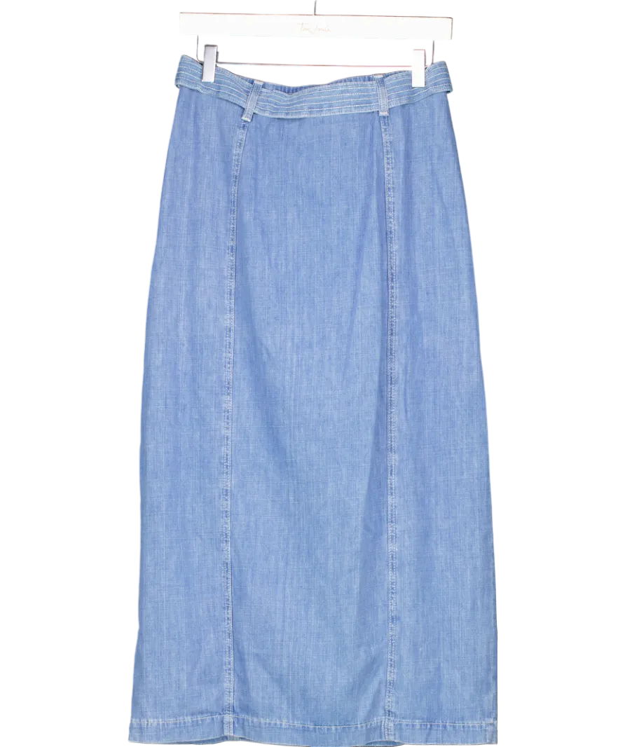 Oliver Bonas Blue Tie Waist Chambray Denim Midi Skirt UK 8