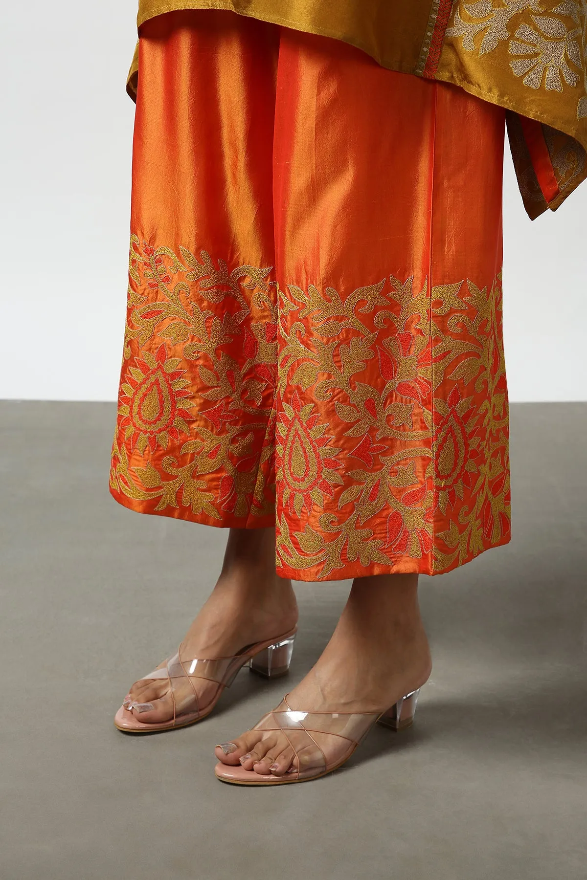 Orange Silk Embroidered Pant