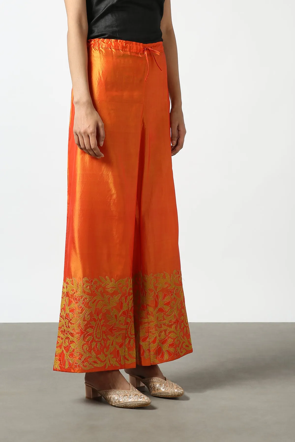 Orange Silk Embroidered Pant