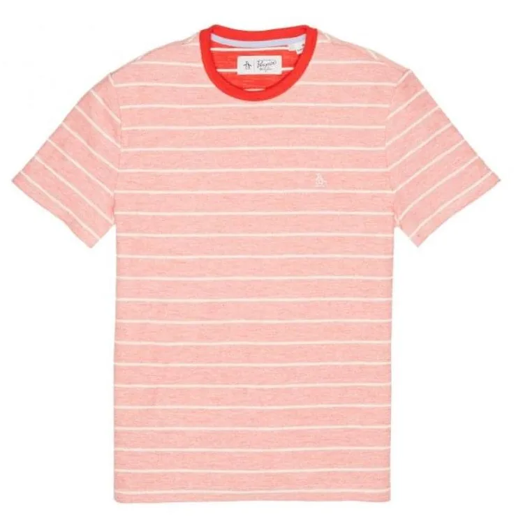 Original Penguin Reverse Plaited Feeder Stripe T-Shirt - Flame Scarlet