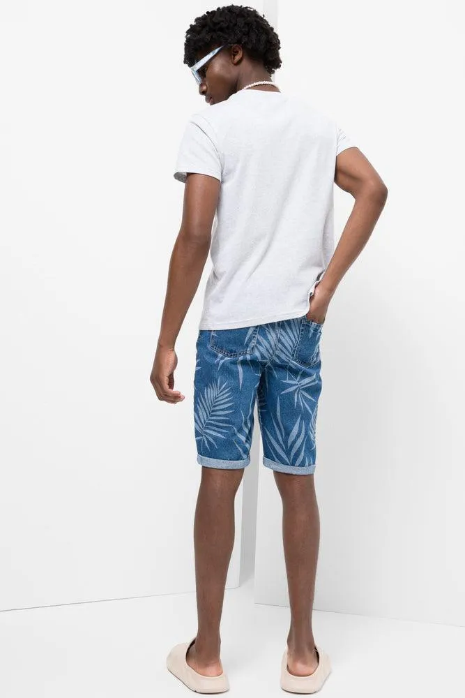 Palm Tree Denim Shorts Blue