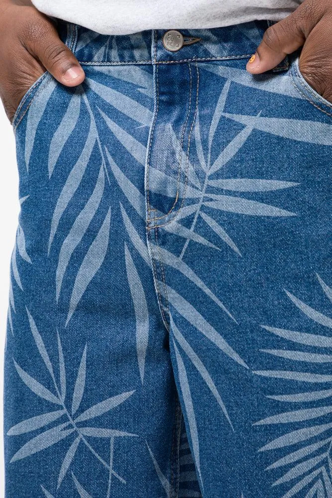 Palm Tree Denim Shorts Blue