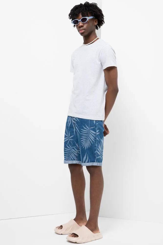 Palm Tree Denim Shorts Blue