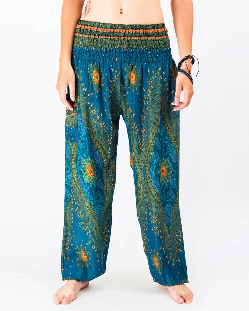 Peacock Eye in Turquoise / Unisex Harem Pants, Thailand