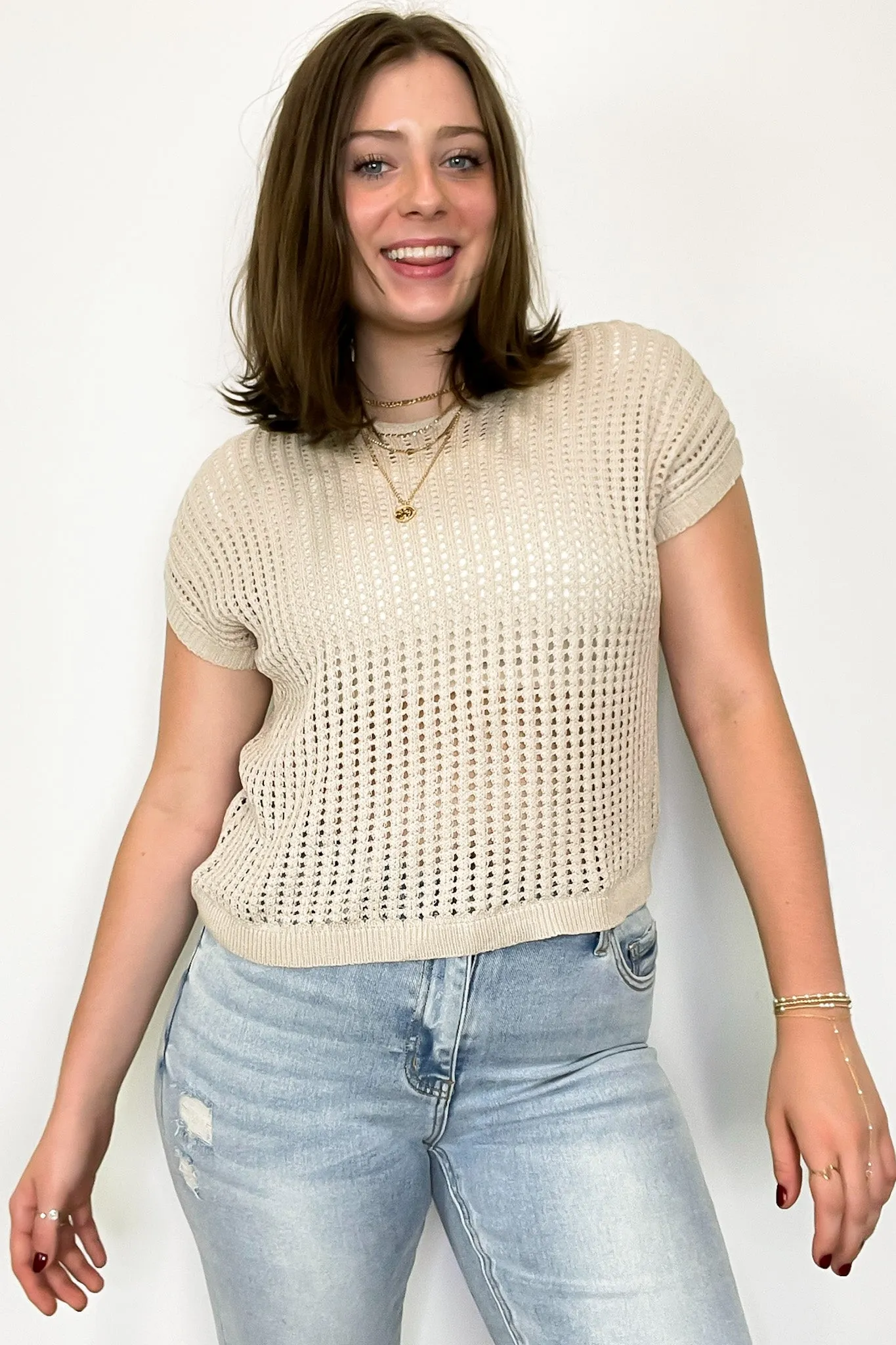 Phoebe Viscose Crochet Knit Top