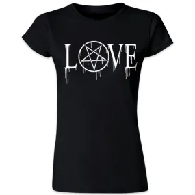 Pins & Bones Women’s Pentagram LOVE Star, Black T-shirt